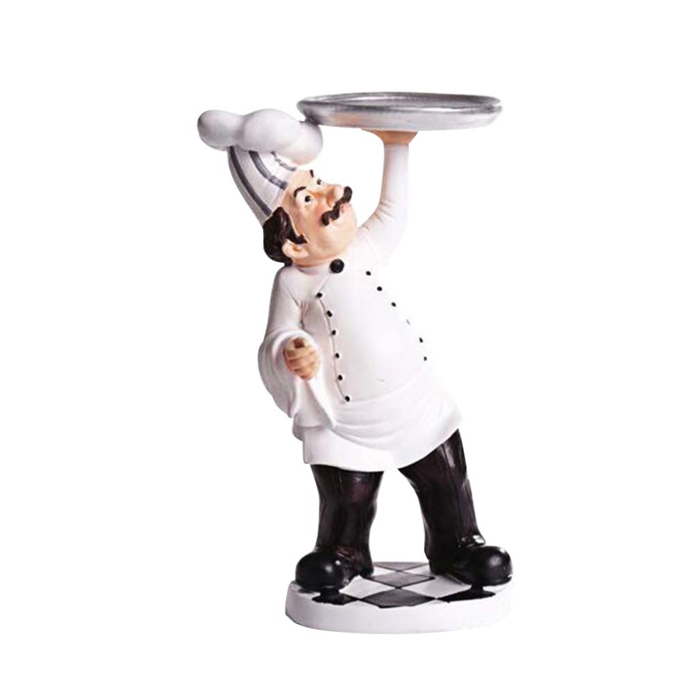 SUPVOX French Chef Resin Figurine - Kitchen Ornaments for Home, Bakery, Hotel Decor - Holding Tray (White) - 5.5 X 2.8 X 9 Inches