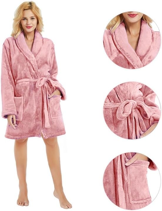 U2SKIIN Women Fleece Robe, Short Cozy Plush Robes for Womens Soft Shawl Collar Warm Spa Bathrobe - Image 3