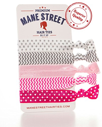 Mane Street Hair Ties (PINK) - Made From The Best Fold Over Elastic Material On The Market - No Tug Knotted Elastic Ribbon - Prevents Ponytail Holder Headache - Best Seller