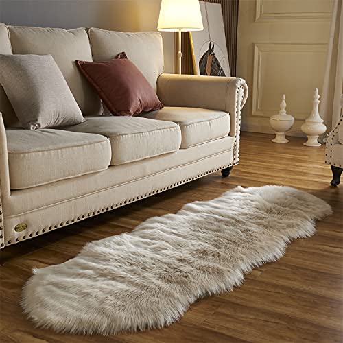 Arbosofe Faux Fur Sheepskin Rug Beige Home Area Rug For Bedroom, Fluffy Small Fur Rug, Fuzzy Furry Shaggy Rug For Living Room 2 X 6 Feet #TOP2