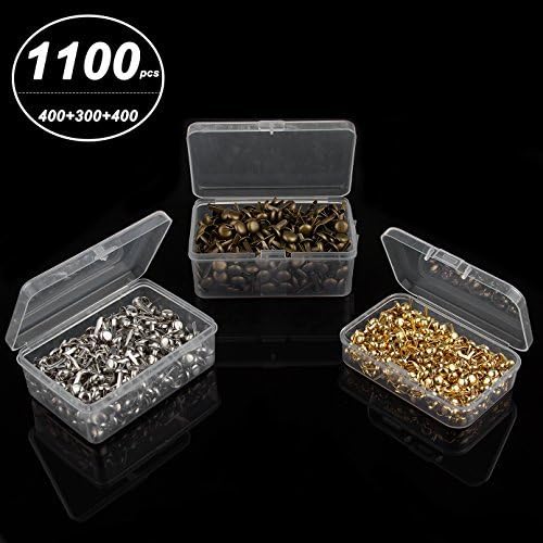 CenterZ 1100 Pcs 3 Sizes Mini Brads with 3 Clear Storage Box, Metal Paper Fasteners for Scrapbooking Recollections, Craft Decorative (400pcs 8mm Gold, 400pcs 12mm Silver, 300pcs 15mm Brass Brad Pins)