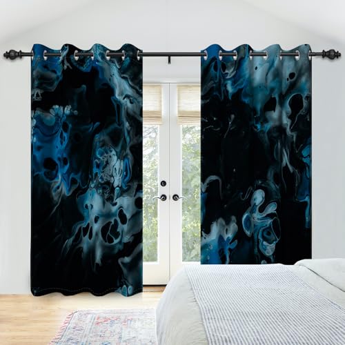 DORCEV 42x96inch Abstract Art Painting Window Curtain Blue Black Ombre