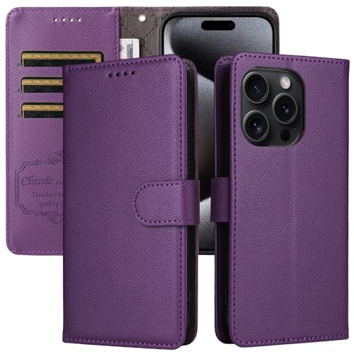 Étui iPhone 7 Plus/8 Plus violet en cuir véritable avec fermeture magnétique