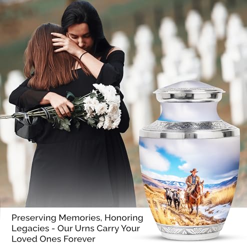 Image of Cowboys Urn Decorative Urns 1 Large & 1 Small | Funeral Cremation Urns, Ashes Urn Human Remains