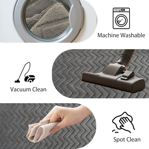 Tapis géométrique lavable USTIDE en peluche grise de 150x200 cm - 6