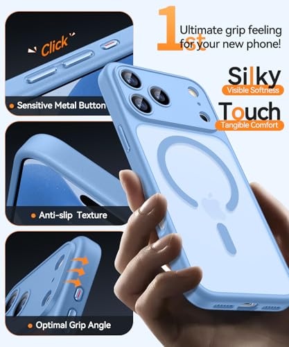Image of CANSHN Magnetic Compatible with iPhone 17 Pro Max Case, Upgraded [Full Camera Protection] [Compatible with Magsafe] [Translucent Matte] Shockproof Protective Phone Cover 6.9 Inch - Light Blue