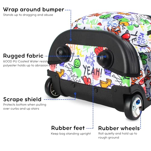 Image of J World Sunrise Kids Rolling Backpack with Wheels for Girls Boys, Roller Bookbag for School, 18 x 13 x 9 Inches, Street Art