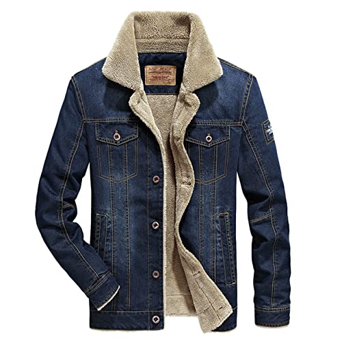 Mens Jackets Men's Autumn And Winter Coats Jacket Turndown Collar Coat Long Sleeve Fashion Jacket Denim Plus Velvet Coat #TOP1