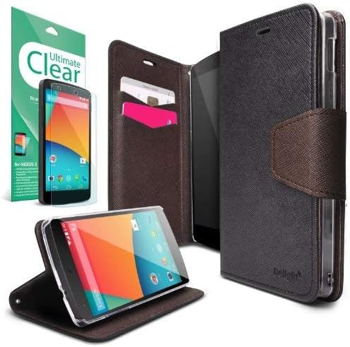 Nexus 5 Case - Ringke DELIGHT Case [Free HD Film][BLACK&BROWN] Premium PU Saffiano Leather Standing View Diary Case Flip Cover for Google Nexus 5 (NOT for New Nexus 5X 2015) - Eco Package