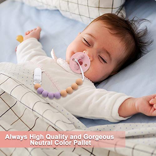 Baby Pacifier Clip Silicone Beads-Newborn Pacifier Holder for Soothie Binkies Teethers BPA Free Natural Chew Teething Relief Toys for Boy Girl Gender Neutral Baby Shower Gifts Unique 2 Pack (Pink)