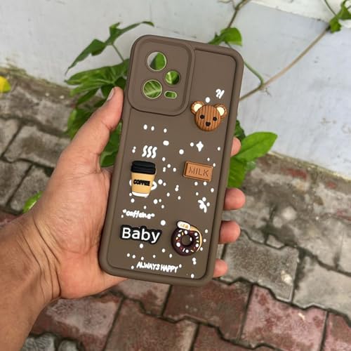 Image of Pikkme Back Cover for Redmi Note 12 5G | Cute Fun Cartoon 3D Bear Silicone Full Body Protection Bumper Case (Brown)