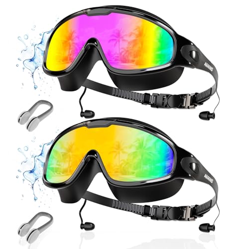 Image of Aegend New Adult Wide View Swim Goggles, Anti-Fog /UV No Leak Swimming Goggles with Ear Plugs for Men & Women