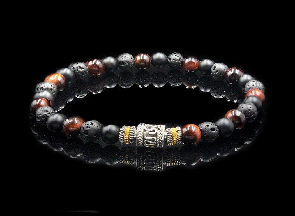SPECIAL SALE PRICE!!! Red Tiger's Eye, Lava, and Onyx Bracelet, Men's Beaded Bracelet, Bracelet for Man