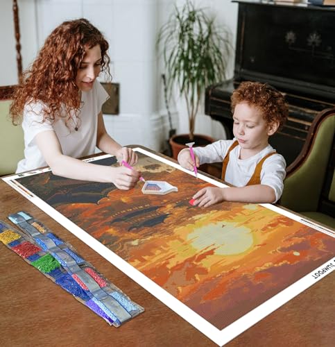 Kit completo de diamond painting 5D Jumpdot con diseño de antiguo edificio chino (70x40 cm) 2