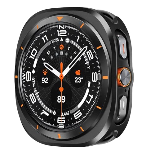 Suphart Metal Cases Compatible with Samsung Galaxy Watch Ultra (2025/2024) 47mm Case, Stainless Steel Protective Cover Rugged Bumper with Back Frame for Galaxy Watch Ultra, Black/Orange