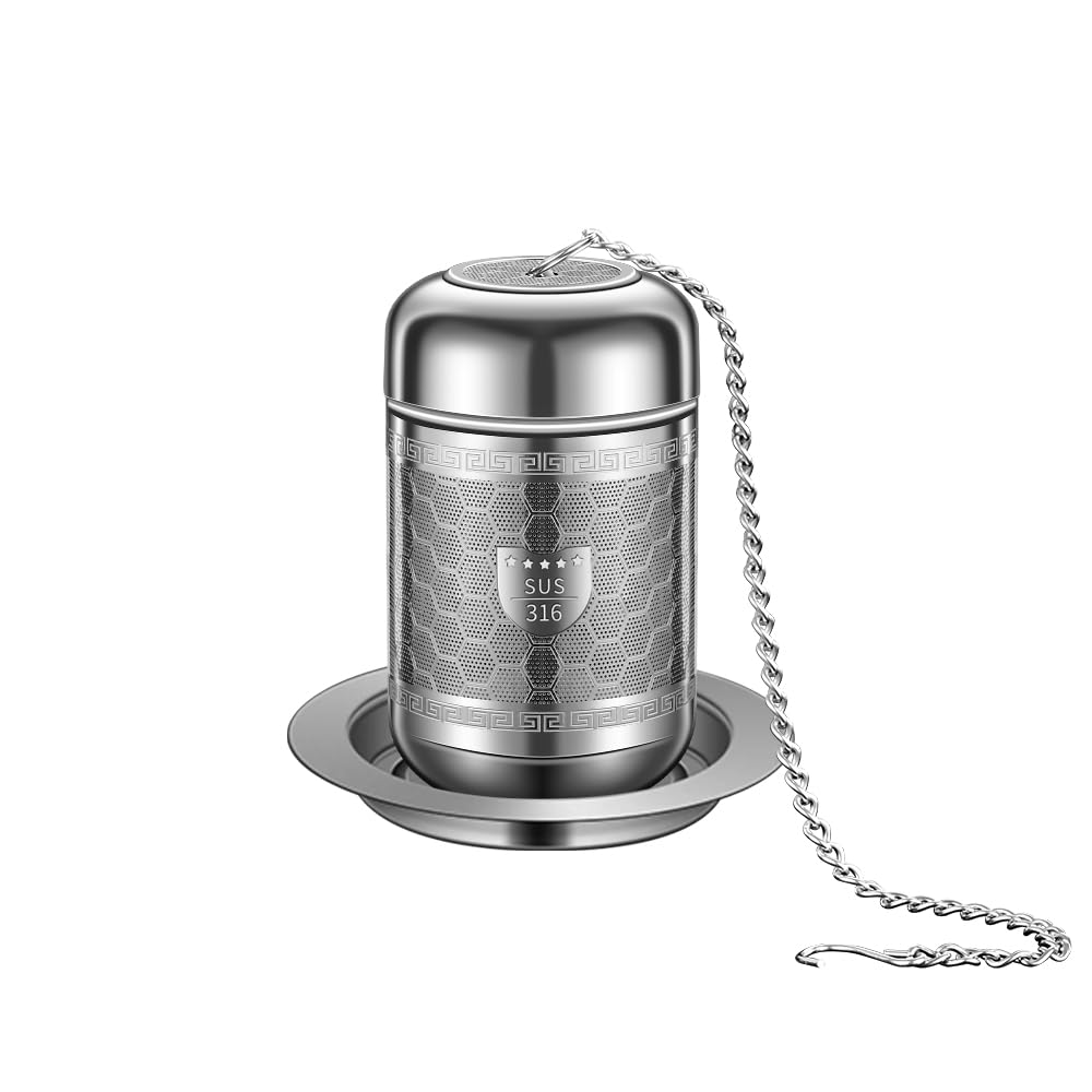BOMANSI BOMS 316 Stainless Steel Tea Strainers for Loose Tea with Drip Trays, Extra Fine Mesh Tea Infuser, Loose Leaf Tea Steeper (1 Pack - Small)