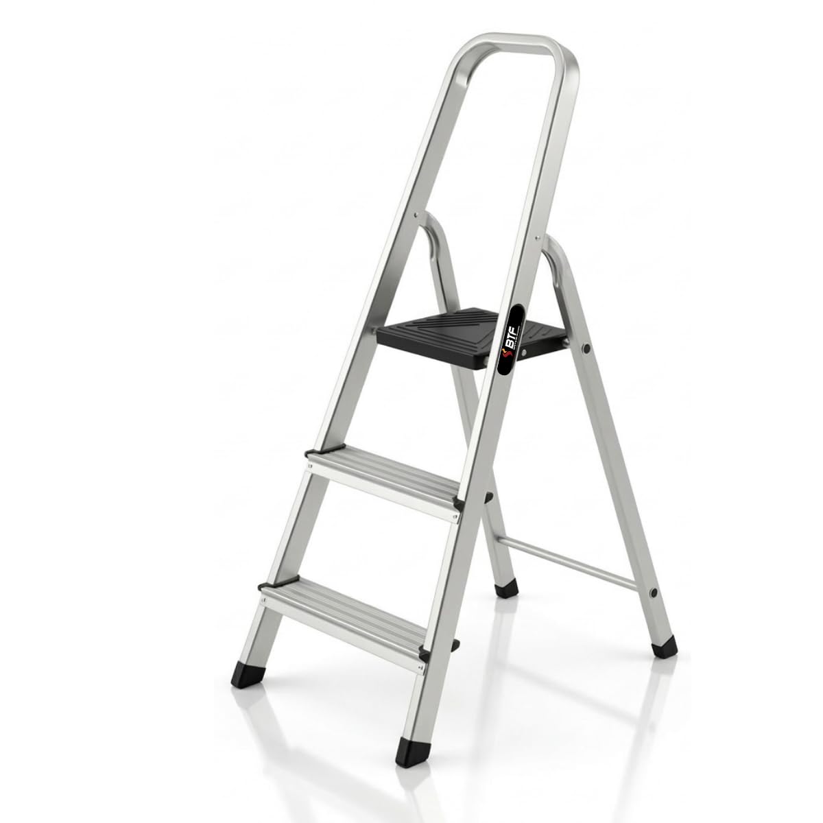 Escaleras Plegables de Aluminio 3 Peldaños | BTF Escalera Plegable Doméstica Tijera Ligera con Antideslizante, Carga 150 kg, Altura 2,3 m, Certificada en Europa