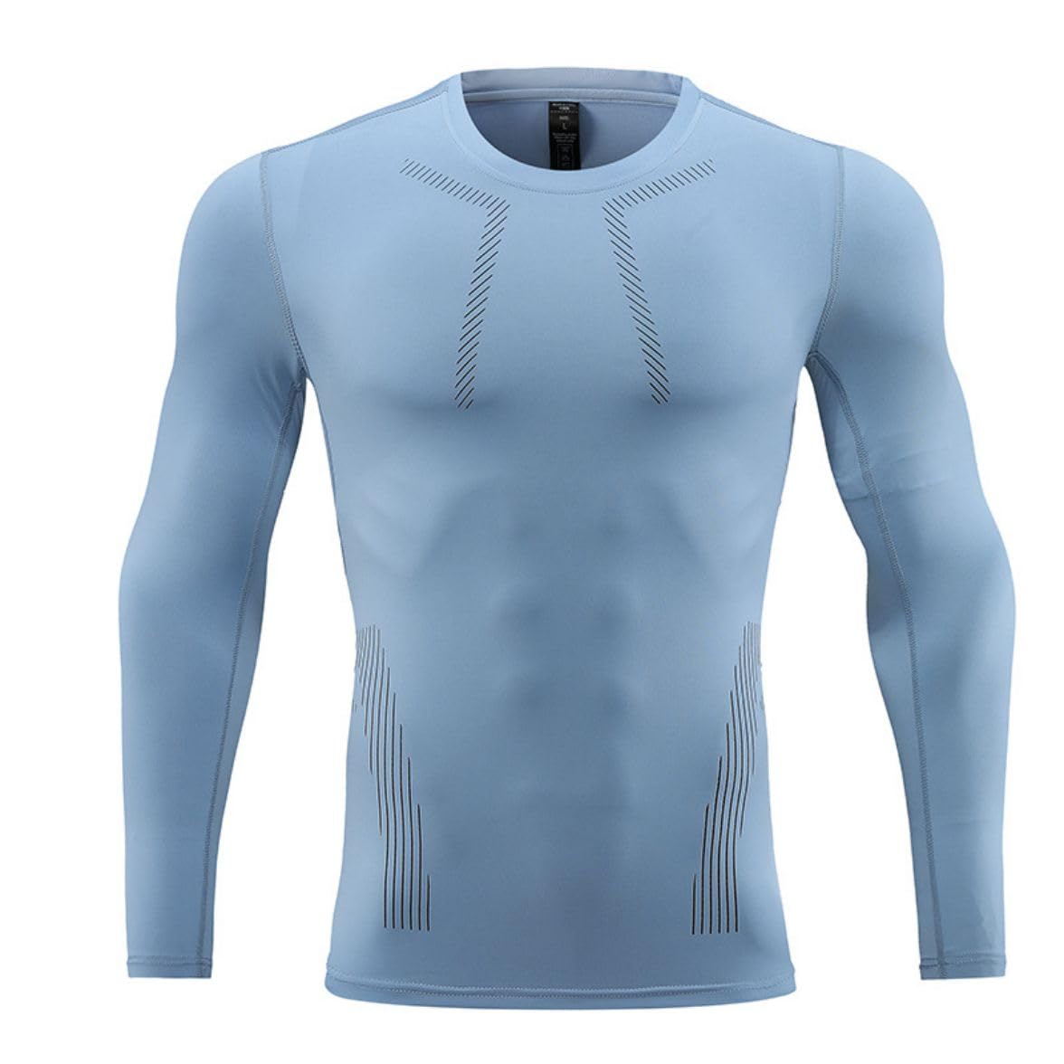 Men's Long Sleeve Sports T-Shirt Quick Dry Breathable Muscle Running Gym Fitness Shirt (s,Light Blue)