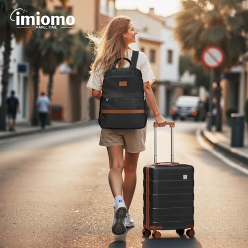 Image of imiomo Hard Shell 20 Inch Carry on Luggage 3 Piece Set with Travel Backpack, Lightweight Hardside Carry-On Suitcase with Spinner Wheels and TSA Lock, Black
