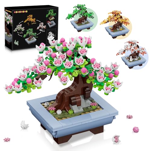 HOGOKIDS Juego de construcción de flores de cerezo – 4 estaciones, juguete de bloque de construcción de árbol bonsái de 584 piezas, colección botánica, decoración para el hogar, oficina, para adultos,
