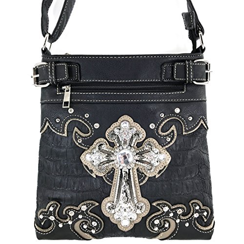 Justin West Cowgirl Western Cross Floral Embroidered Concealed Carry Purse2
