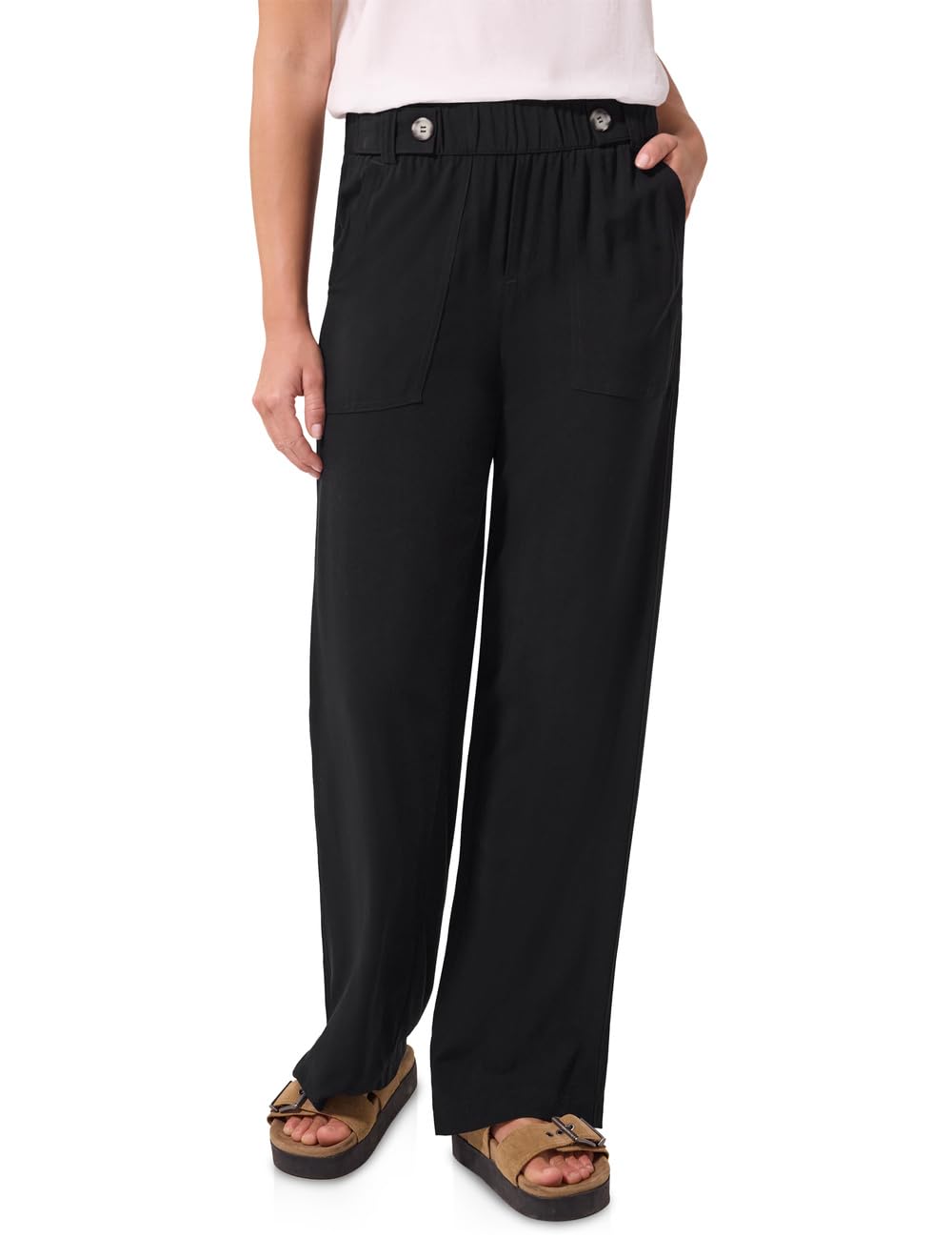 Street One Studio Women's Wide Leg Trousers in Loose Fit with Belt Detail 3818738, Black, 38W x 32L