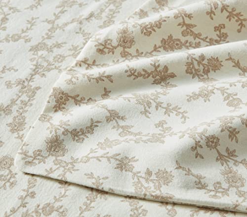 Image of Laura Ashley - Flannel Sheets Full Size, Anti-Pilling & Wrinkle Resistant Cotton, Touchably Soft for All-Season Comfort - Bed Sheets with Matching Pillowcases & Fitted Sheet (Victoria Beige)