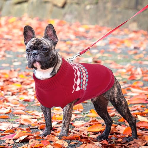 Kuoser Dog Sweater, Small Dog Sweater, Dogs Sweaters for Small Dogs Girl Boy, Thermal Puppy Christmas Sweaters Knitwear, Cold Weather Pet Winter Pullover Sweatshirt Apparel with Leash Hole, Red XS