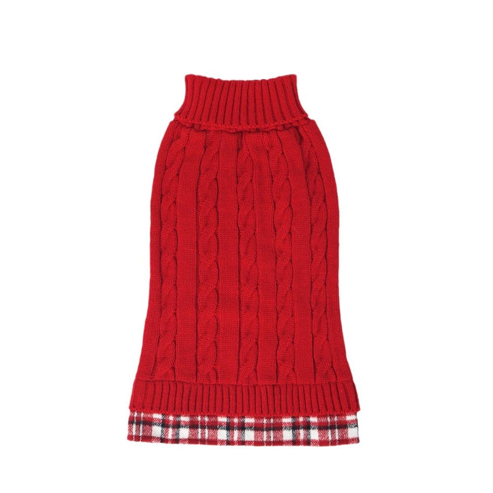 Tangpan Classic Cable Turtleneck Dog Sweater with Leash Hole Pet Plaid Warm Apparel Puppy Clothes Cat Outfit (Red,S — image 1