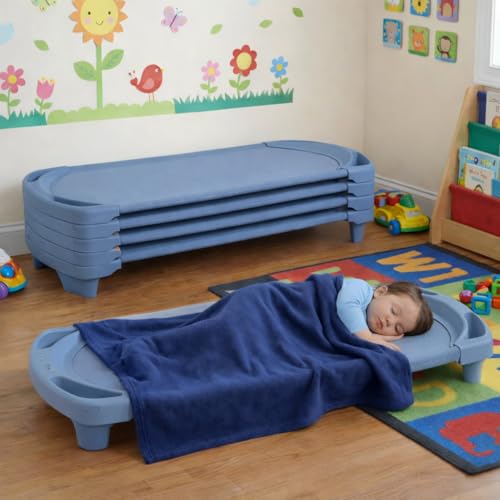 Image of Angeles Sleeping Cot Daycare Essentials, Wedgewood Blue, Toddler, Set of 4 | Fully Assembled Toddler Cot, Breatheable Sof-Tex Mesh & Durable Steel Frame, Stackable Cots for Preschools and Daycares