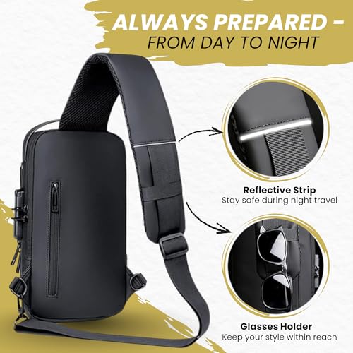 Image of OCEANEVO Stylish Anti Theft Crossbody Sling Bag for Men WITH Luggage Tag, Chest Bag for Travel WITH Lock and USB Charging Port