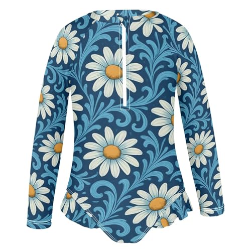 J JOYSAY Floral Swirl Navy Girls One Piece Swimsuits Long Sleeve UPF 50+ Rash Guard Kids Swimwear 3-12 Years2