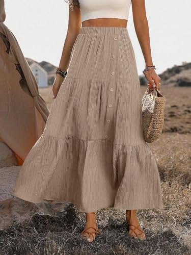 Textured Button Elastic Waist Ruffle Hem Skirt 2025 Fashion Skirts for Women4