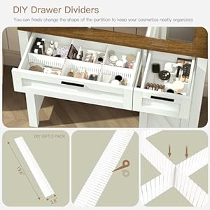 Usikey farmhouse makeup vanity desk with mirror and lights glass tabletop makeup vanity with adjustable shelves vanity table set with 2 drawers and side cabinet for bedroom white  urban country home decor