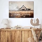 Rustic Canvas Wall Art Old Barn Textured Painting Vintage Farmhouse Wall Decor Pictures For Living Room 36 x 24 Inch