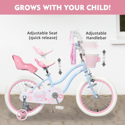 Image of Glerc Petal Girls Bike 12-18 Inch for Ages 2-9, Kids Bike with Training Wheels, Basket & Streamers, Princess Style Kids Bicycle, for Girls