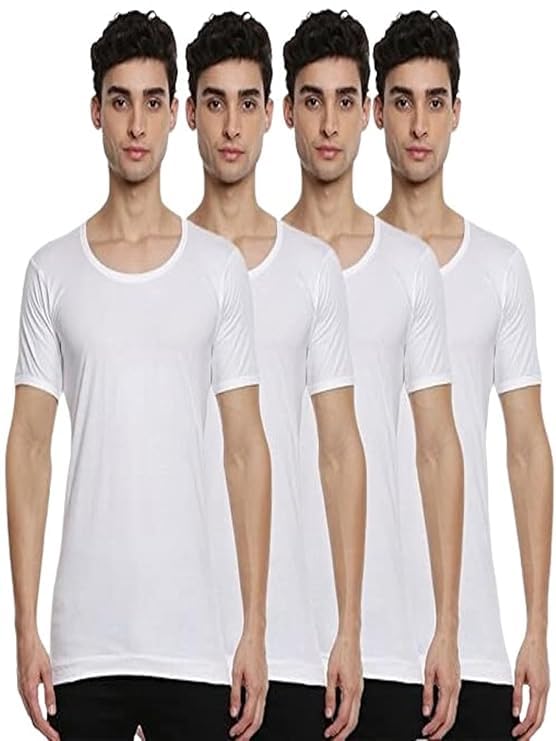 Image of RAMRAJ COTTON Men White Round Neck Half Sleeve Cotton Undershirt /Vest /Banian|Moisture Wick Vest|Soft Fabric