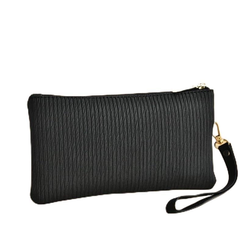 Bolsa de pulso com zíper para mulheres, bolsa quadrada pequena minimalista para telefone e cartões, bolsa de mão moderna e clutch, Preto