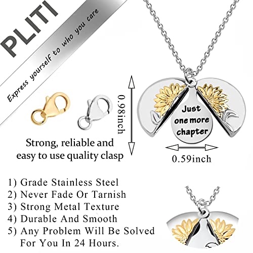 PLITI Bookworm Gift Book Lover Gift Bookish Gift Librarian Appreciation Gift Just One More Chapter Sunflower Locket Necklace2
