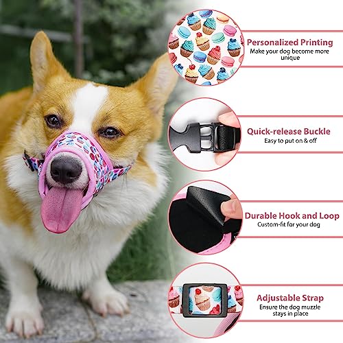 Image of LUCKYPAW Dog Muzzle Anti Biting Barking and Chewing with Comfortable Mesh Soft Fabric and Adjustable Strap, Suitable for Small, Medium and Large Dogs(Pink Cake,L)