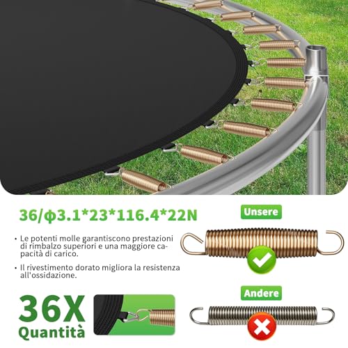 Jummico Trampolino Da Giardino Con Rete Di Protezione Per Bambini, 183/220/290/360 Cm (Ø) Con Scala, Trampolino Elastico Sicuro Per Esterno - 2