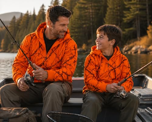 Image of TrailCrest by Treel Kids Orange Safety Full Zip High Visibility Thick Fleece Hoodie Sweatshirt Hunting Jacket
