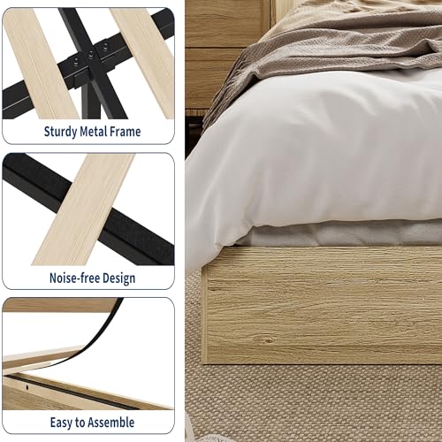 Image of GarveeHome Twin Size Wood Platform Bed Frame, Wooden Bed Frame No Headboard, Wood Slat Support, No Box Spring Needed, Easy Assembly