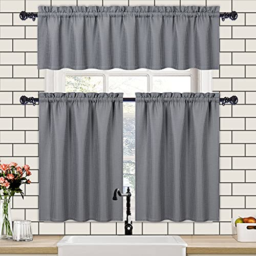 Caromio Waffle Weave Bathroom Curtains Window, 210Gsm Thicken Fabric Kitchen Tier Curtains For Windows 24 Inch Length, Short Cafe Curtain Window Covering (White, 30" X 24", Set Of 2) #TOP2