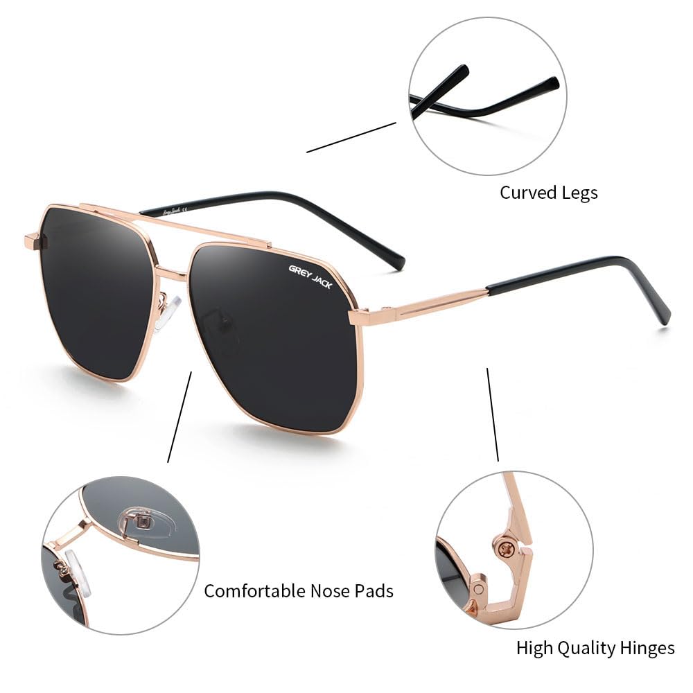 grey jack Square Polarized Sunglasses for Men and Women Metal Frame S1811 Golden Frame Black Lens 1