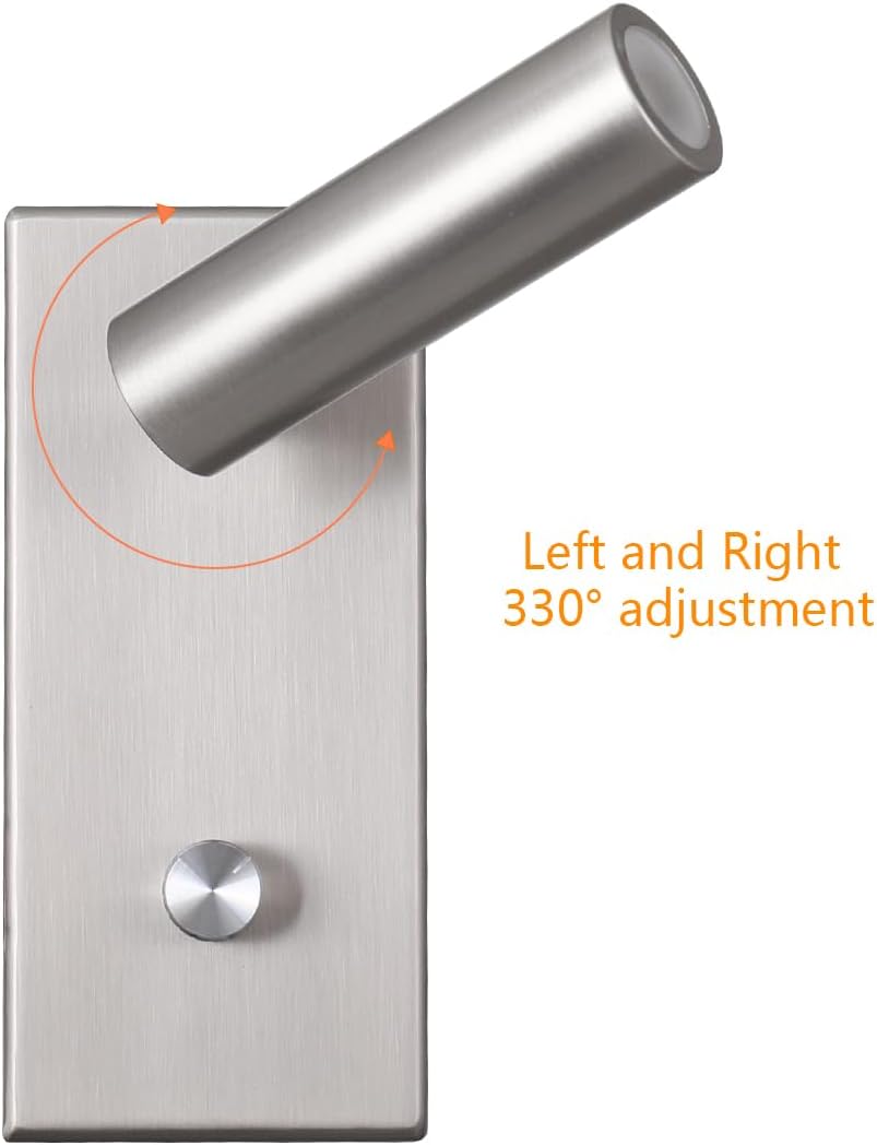 Wall Mounted Reading Lamp LED 5W Warm White 3000K Knob Dimmer Switch Nickel Finished for Reading (Knob dimmer Switch WL200)