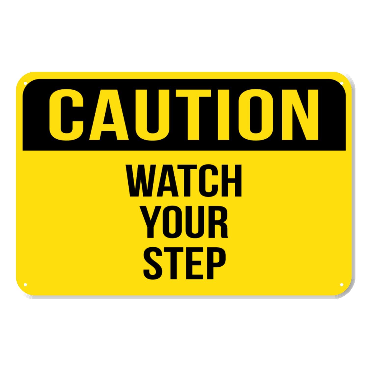 Caution Watch Your Step Sign - 12 x 8 Inch Safety PVC Sign - Premium PVC Sign For Workplace Warehouse Jobsite OSHA Regulation - Weather Proof Fade