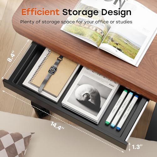 Image of Small Mobile Standing Desk with Drawer, 23.6 inchx19.7 inch Rolling Laptop Cart on Wheels, Height Adjustable Sit Stand Computer Workstation with Storage for Compact Space, Dark Wood