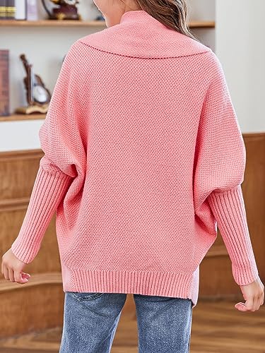 Image of Girls Long Sleeve Open Front Casual Lightweight Soft Knit Cardigan Sweater Outerwear Pink