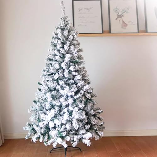 Árbol de Navidad artificial flocado en nieve con ramas tupidas y base de metal de 6 pies